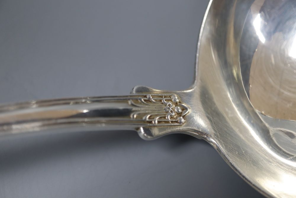 A William IV Scottish silver Queens pattern soup ladle, A*A, Glasgow, 1831, 36cm, 8.5oz.